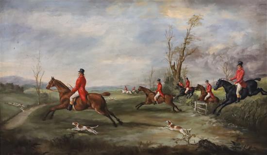 Circle of John Ferneley, Jnr (1815-1862) Hunting scenes - At Full Cry 12 x 20in.